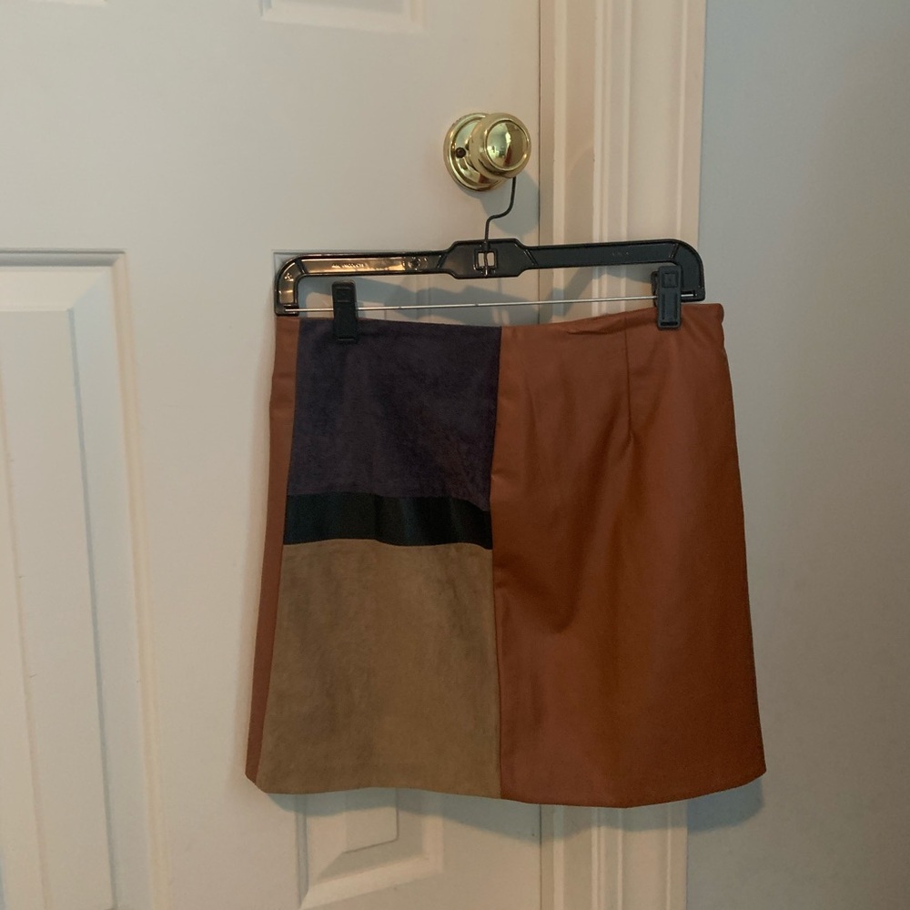 Color Blocked Leather Skirt